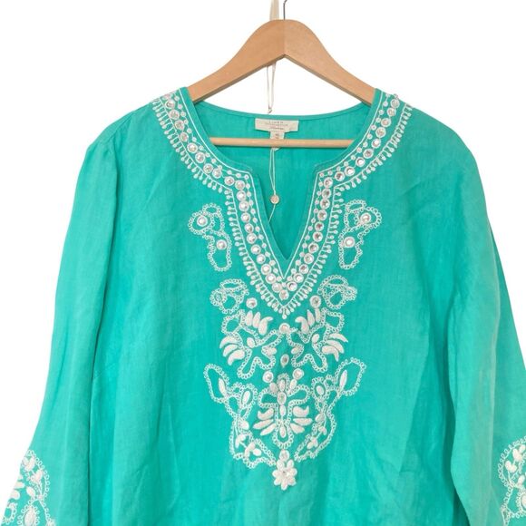 Charter Club Tunic Top Womens XL 100% Linen Embellished Vaca Lagenlook NWOT - Picture 8 of 13